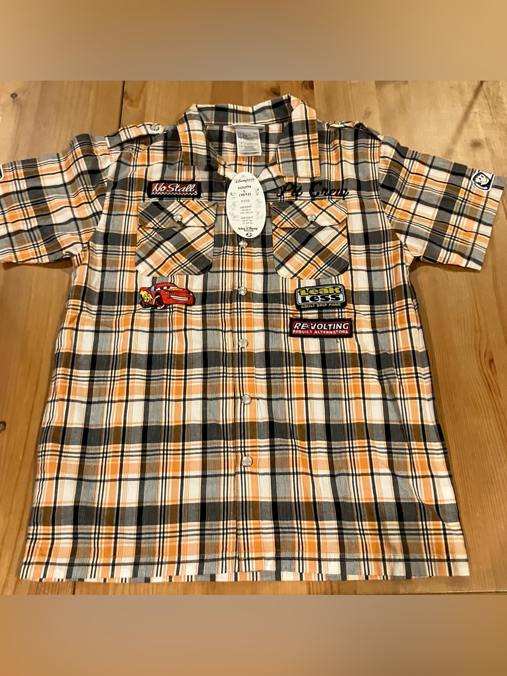 NWT Disney Resort Lightening McQueen Cars Shirt Pit Crew Snap Button Size L10/12